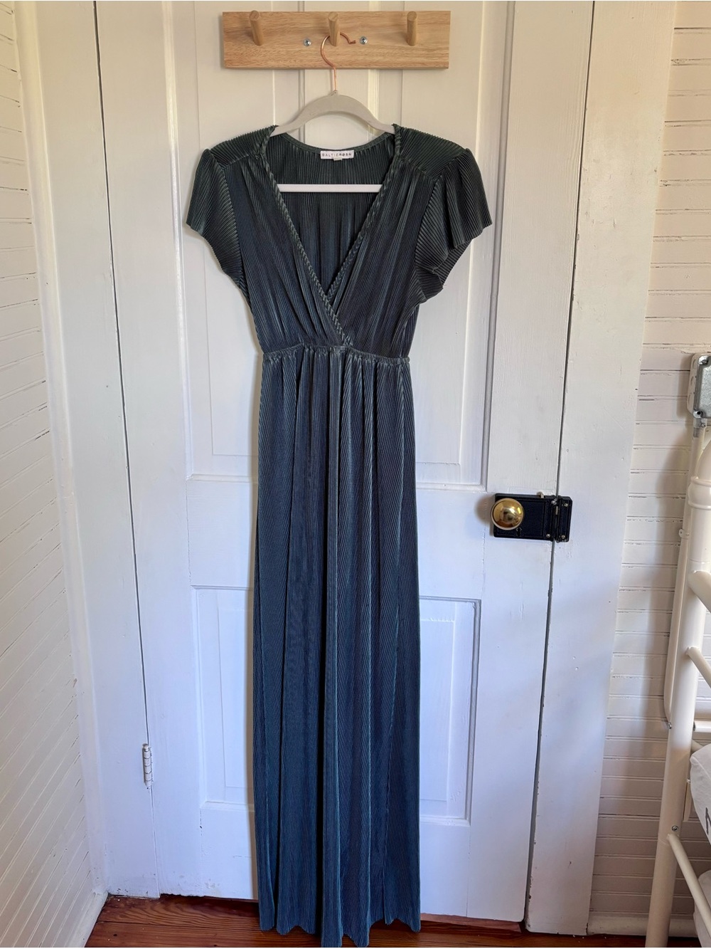Baltic Born Steel Slate Green Pleated Wrap Maxi Dress